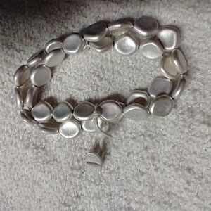 Silvertone beaded stretch bracelet double layer